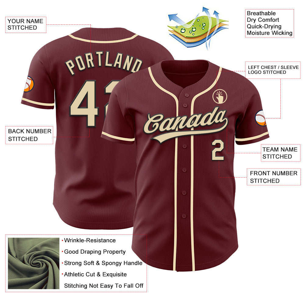 Custom Burgundy Cream-Black Authentic Baseball Jersey