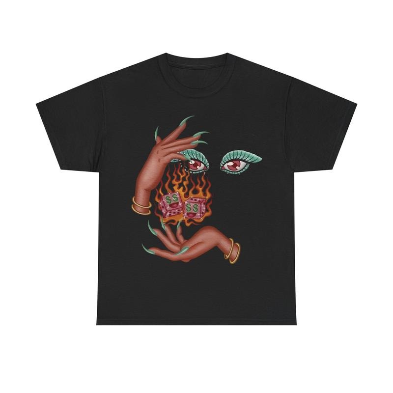 Burning Dice Graphic Tee, Surreal Art Shirt, Streetwear Aesthetic, Retro 2000s Style Hoodie, Sweatshirt | WearSparks.com