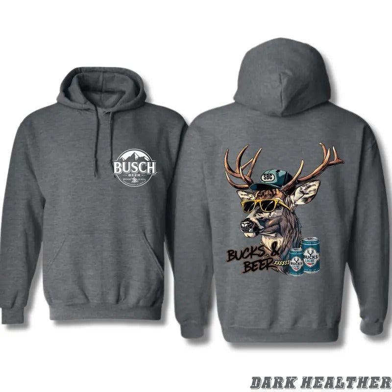 Busch Hoodie - Bold Buck and Beer Graphic Design, Men's Winter Sweatshirt - Pullover, Tops T-Shirts | WearSparks.com