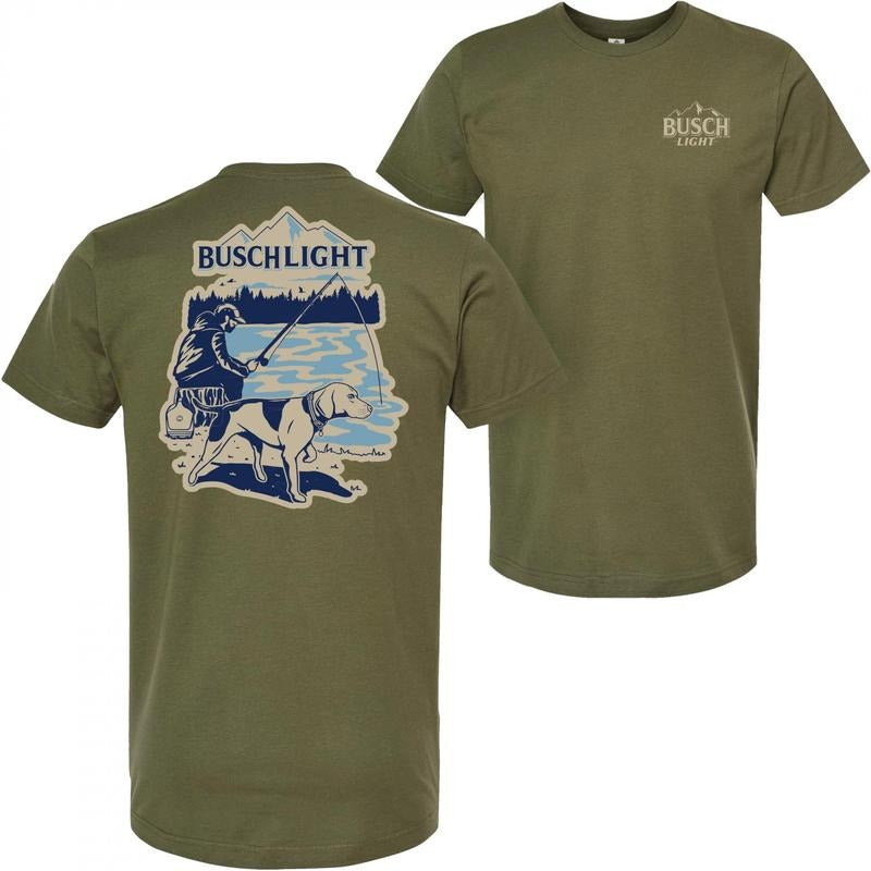Busch Light Fishing with Friends Olive Front Back Print T-Shirt Hoodie, Sweatshirt | WearSparks.com