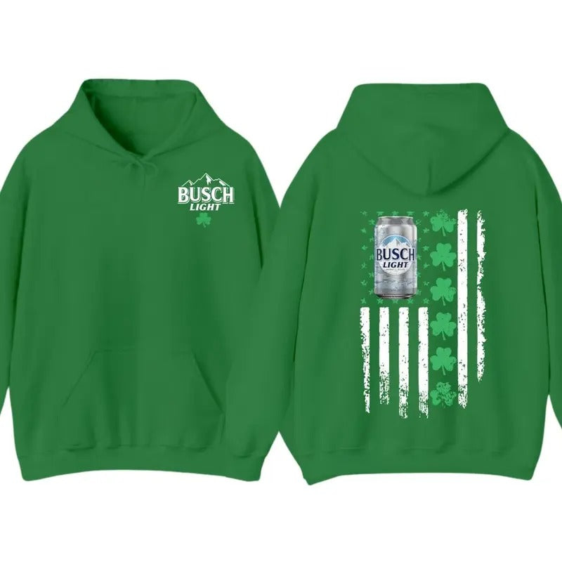 Busch Light Flag With Shamrocks For St. Patrick's Day T-Shirt Hoodie, Unisex Hoodie Sweatshirt | WearSparks.com