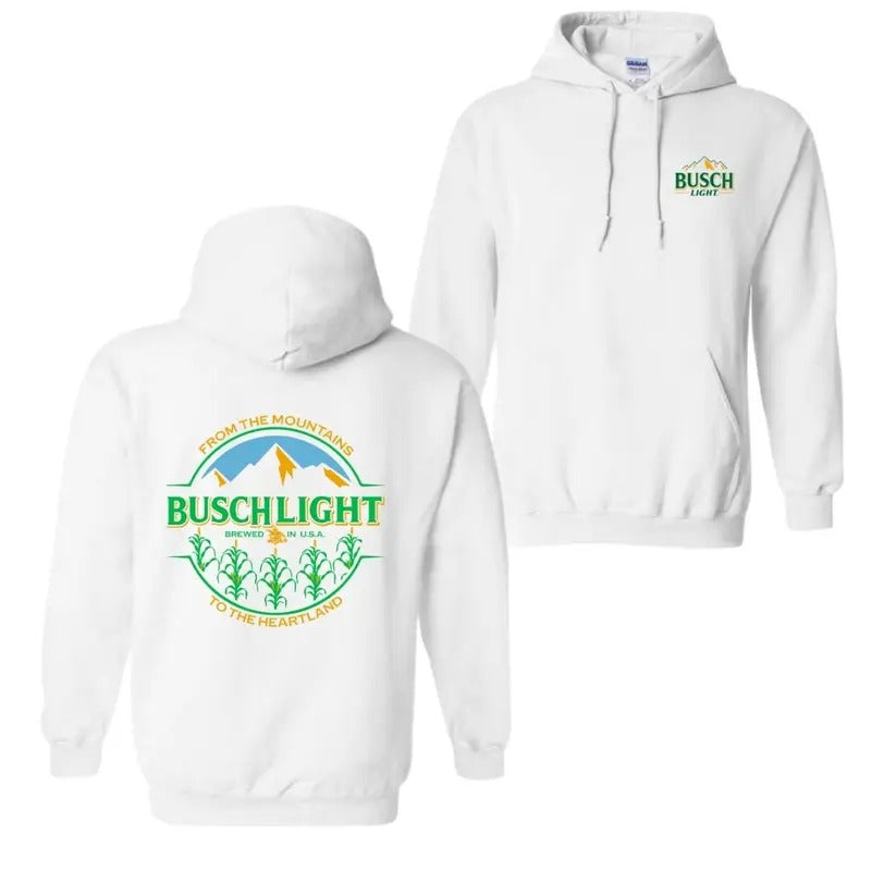 Busch Light From The Mountains to the Heartland Corn Stalk Hoodie, drink beer shirt Long Sleeve Pullover Tops Fabric...