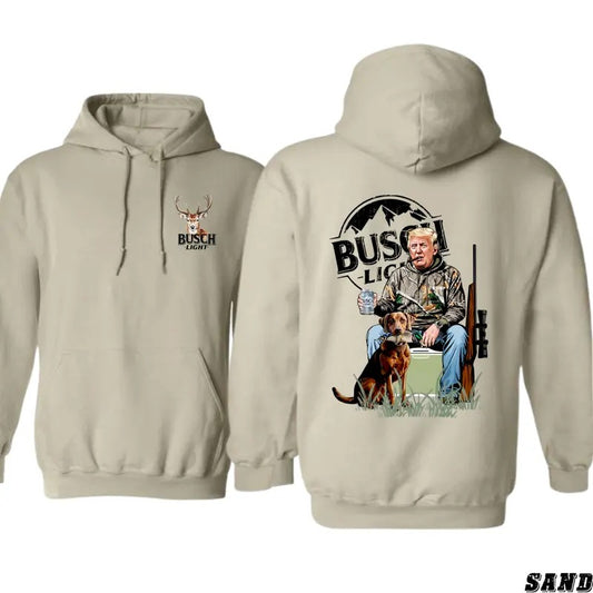 Busch Light Hoodie - Donald Trump with Hunting Dog and Beer Graphic, Perfect for Hunters and Busch Light Fans, Hoodie for...