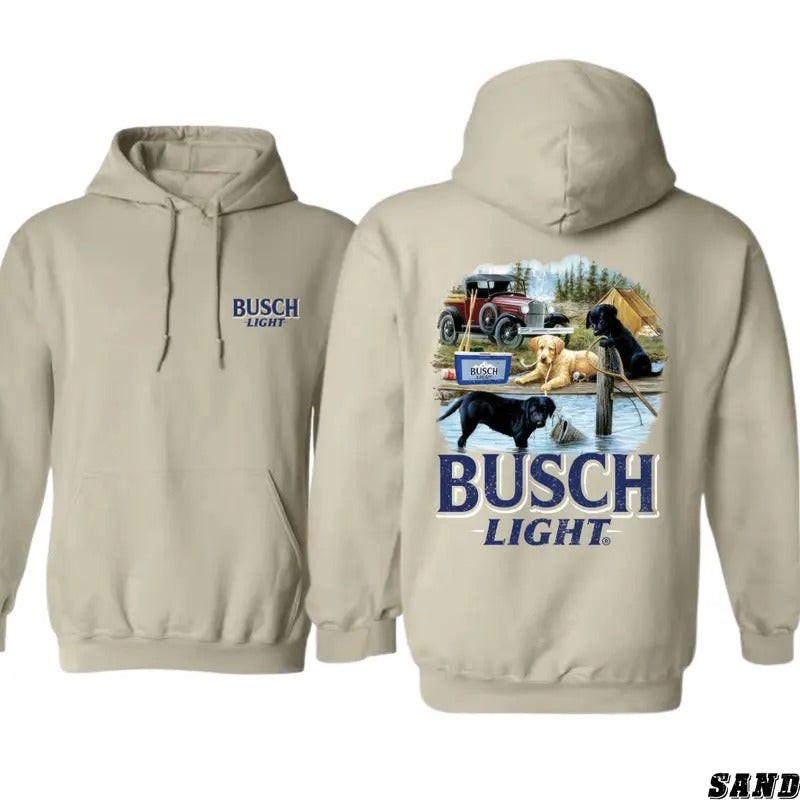 Busch Light Hoodie - Outdoor Adventure Design Featuring Dogs and Camping Scene, country boy clothing, Perfect for Lovers...
