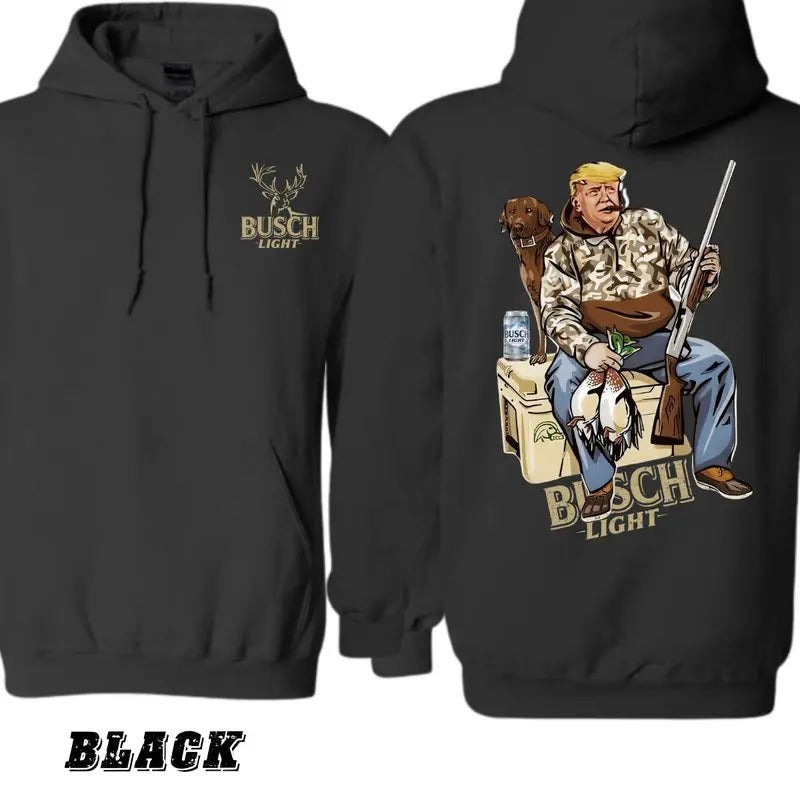 Busch Light Hunting Hoodie, Graphic Of Hunter With Dog And Shotgun , Comfortable Black Unisex Hoodie , Perfect For...