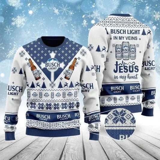 Busch Light In My Veins Jesus In My Heart Ugly Sweater | Busch Sweater T-Shirts, Hoodie, Sweatshirt | WearSparks.com