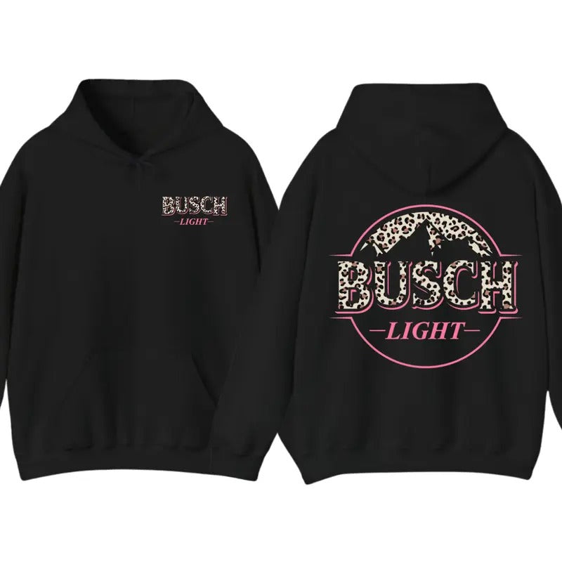 Busch Light Leopard Logo 2-Sided Hoodie Sweatshirt T-Shirt, Trendy Beer Graphic Apparel, Casual Streetwear for Men &...