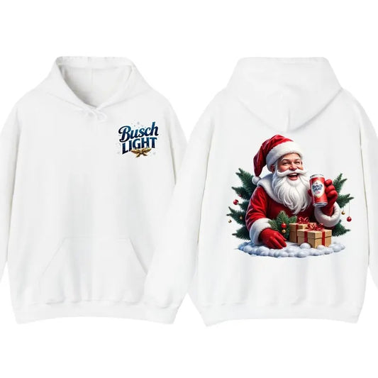 Busch Light Santa Hoodie , Christmas Edition , Dark Green Sweatshirt with Santa Claus Holding Busch Light Can T-Shirts