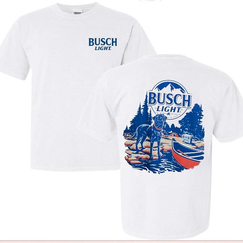 Busch Light with Dog Camping Graphics Tee, Retro Busch Light Outdoor Sight T-shirt Unisex Cotton Fit for Dad Mom Hoodie,...