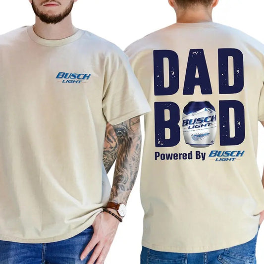 Busch Lite Dad Bod Powered By Busch Light Tshirt 2-Sided for Men, Beer Drink Shirt for Daddy, Funny Drinking Tee, Casual...