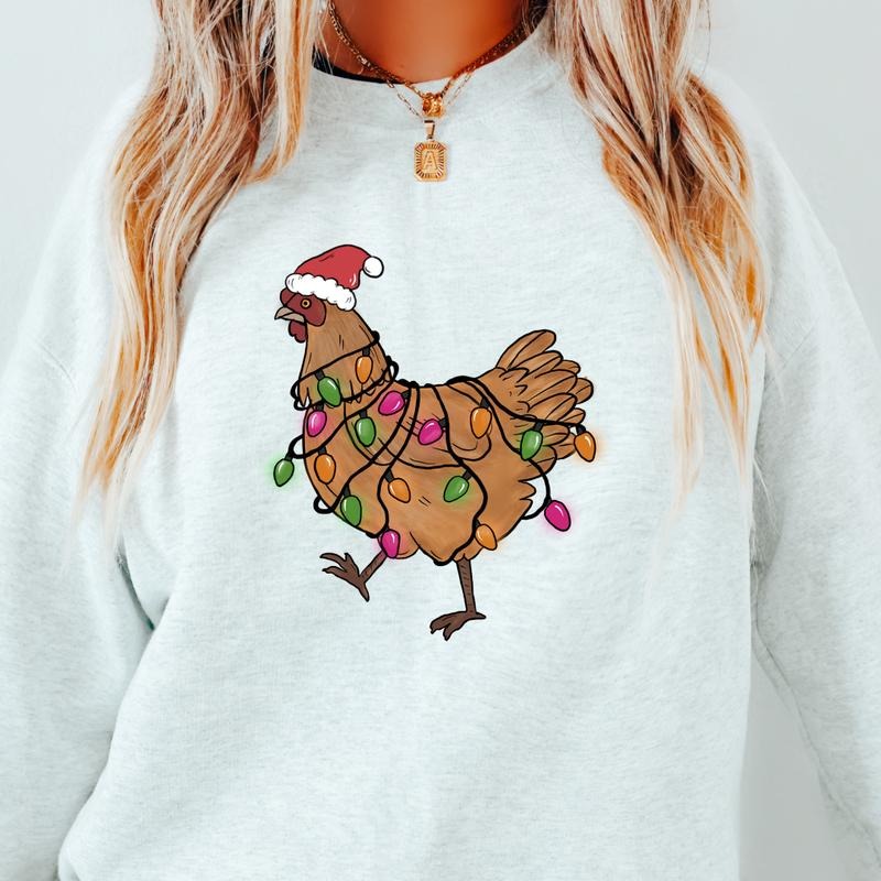 CHRISTMAS CHICKENS CREWNECK CASUAL CHRISTMAS GRAPHIC SWEATSHIRT UNISEX RUNS TRUE TO SIZE Womenswear Hoodie T-Shirts