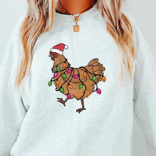CHRISTMAS CHICKENS CREWNECK CASUAL CHRISTMAS GRAPHIC SWEATSHIRT UNISEX RUNS TRUE TO SIZE Womenswear Hoodie T-Shirts