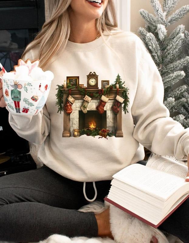 CHRISTMAS FIREPLACE SWEATSHIRT - Christmas Season Sweatshirt, Holiday Sweatshirt, Christmas Graphic Sweatshirt, Christmas...