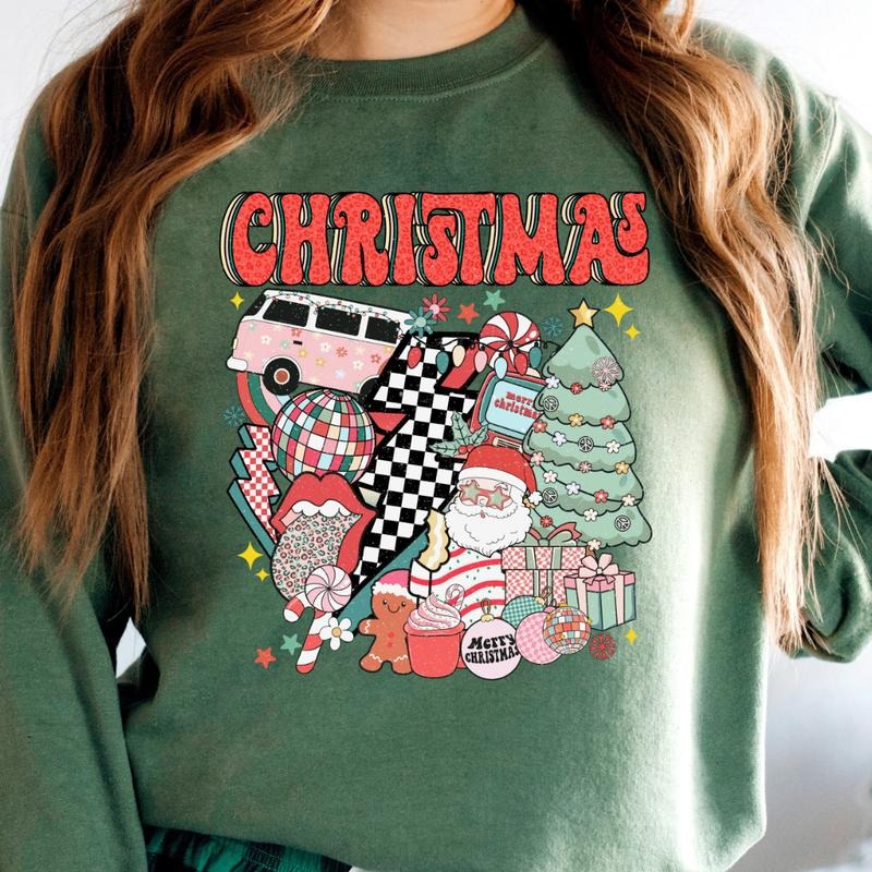 CHRISTMAS RETRO SYMBOLS CREWNECK (Crewneck Sweatshirt, Unisex Fit, Causal Sweatshirt for Christmas, Christmas Holiday...