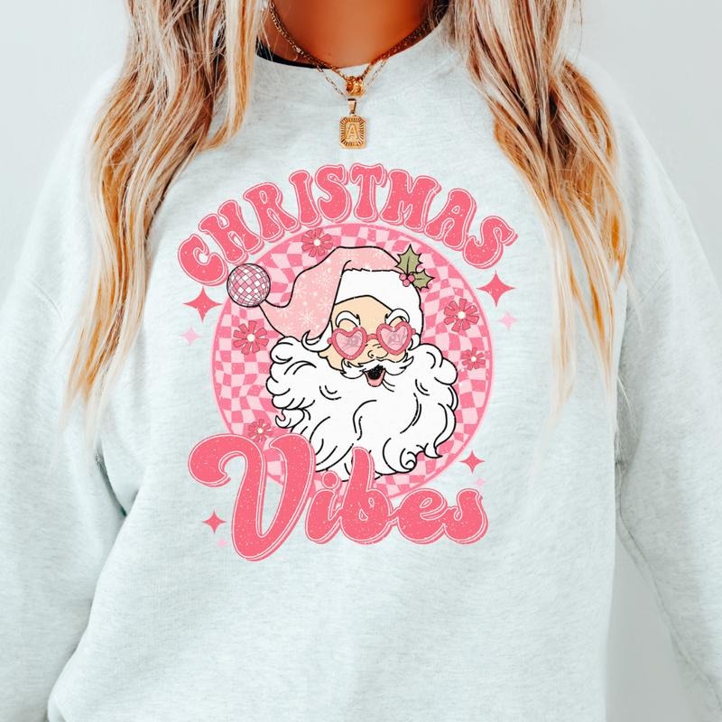CHRISTMAS VIBES SANTA CREWNECK (Crewneck Sweatshirt, Unisex Fit, Causal Sweatshirt for Christmas, Christmas Holiday...