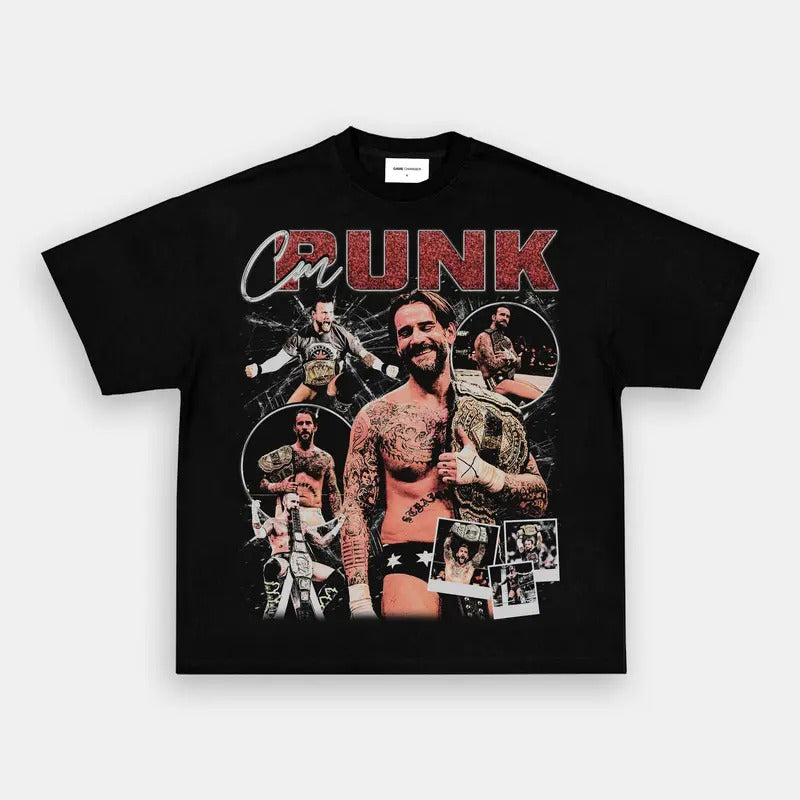 CM PUNK TEE, Wrestling Graphic Tee, Sports T-shirt, Athlete Shirt, Wrestling Gift, Fitness Tee Crewneck Clothing Cotton...