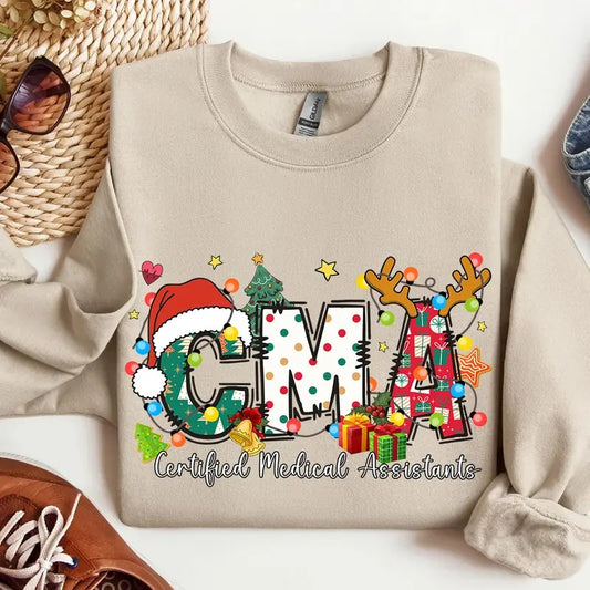 CMA Christmas Sweatshirt, Christmas CMA Nurse Shirt, Certified Medical Assistant T-shirt, Holiday Nurse Shirt, Nurse Gift...