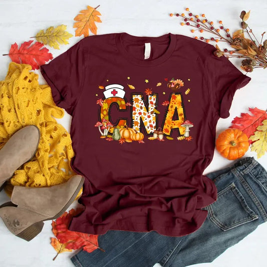 CNA Fall T-shirt for Women, Fall Nursing Shirt, CNA Thanksgiving Tee, Certified Nursing Assistant Shirt Comfortable...