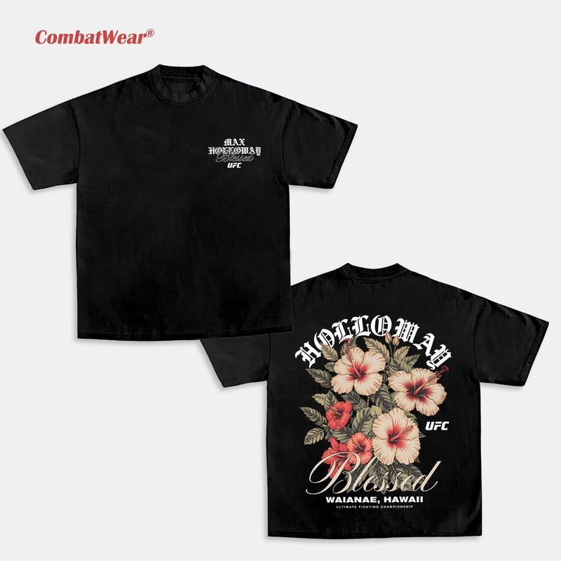 COMBATWEAR Max Holloway UFC 318 Hibiscus Heavy Cotton T-Shirt, UFC Fan Blessed Custom Vintage Design, Custom Bootleg UFC...
