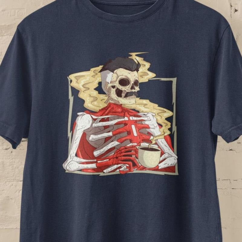 Caffeinated Hero Skeleton Tee, Sci-Fi Comic Fan Shirt, Unique Superheroe Graphic Tee, Superhero Costume Shirt, Funny...