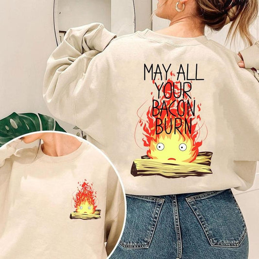 Calcifer May All Your Bacon Burn Howl's Moving Castle Sweatshirt, Studio Ghibli Sweatshirt, Calcifer Sweatshirt, A...
