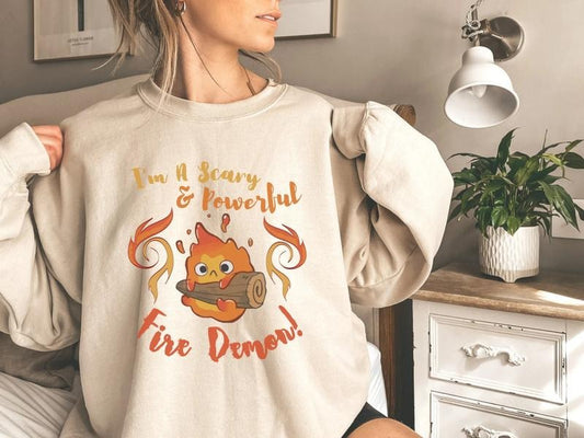 Calcifer Scary & Powerful Fire Demon Howl's Moving Castle Inspired Sweatshirt T-Shirts, Hoodie | WearSparks.com