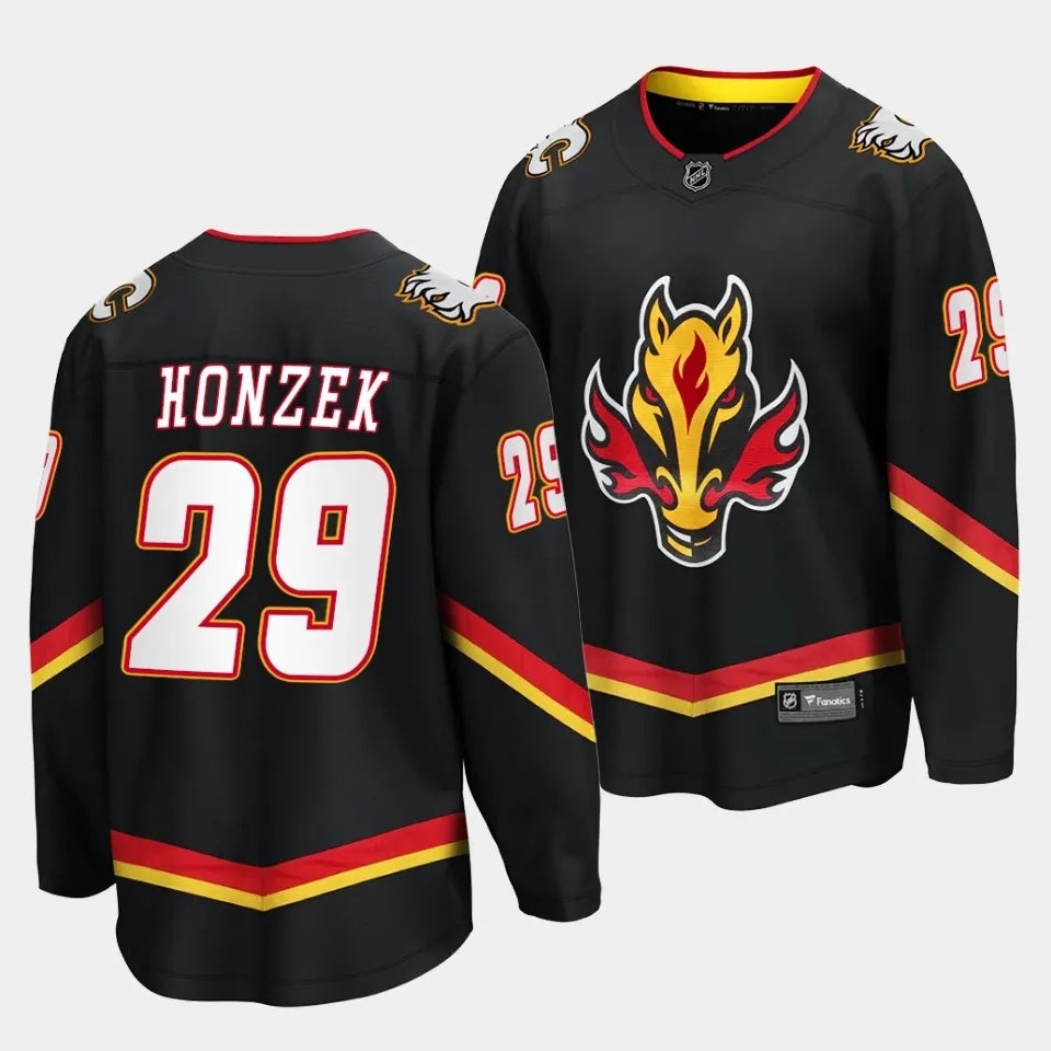Calgary Flames #29 Samuel Honzek 2023 NHL Draft Alternate Black Jersey Style 2