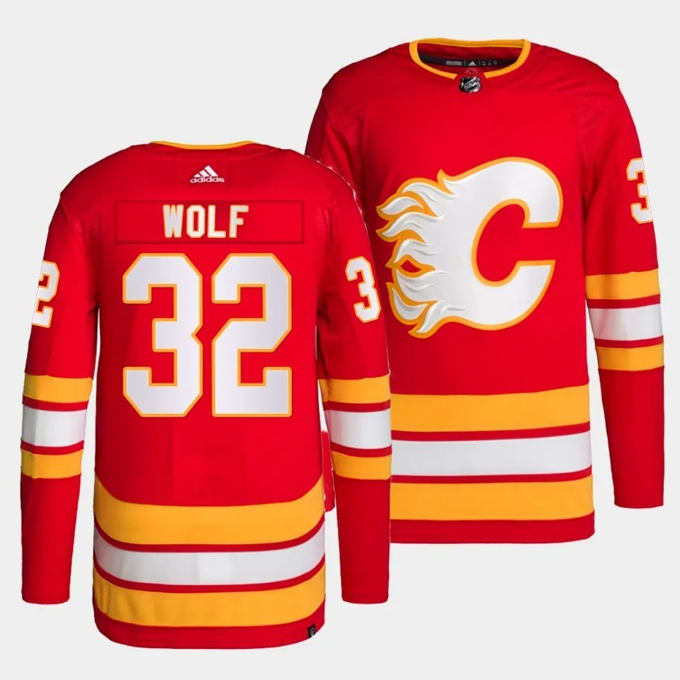 Calgary Flames #32 Dustin Wolf Authentic Primegreen Home Red Jersey