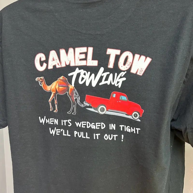 Camel Tow Towing T-Shirt - Cotton T-Shirt with Camel and Car Graphic, Soft and Breathable, Suitable for Men, Day Wear,...