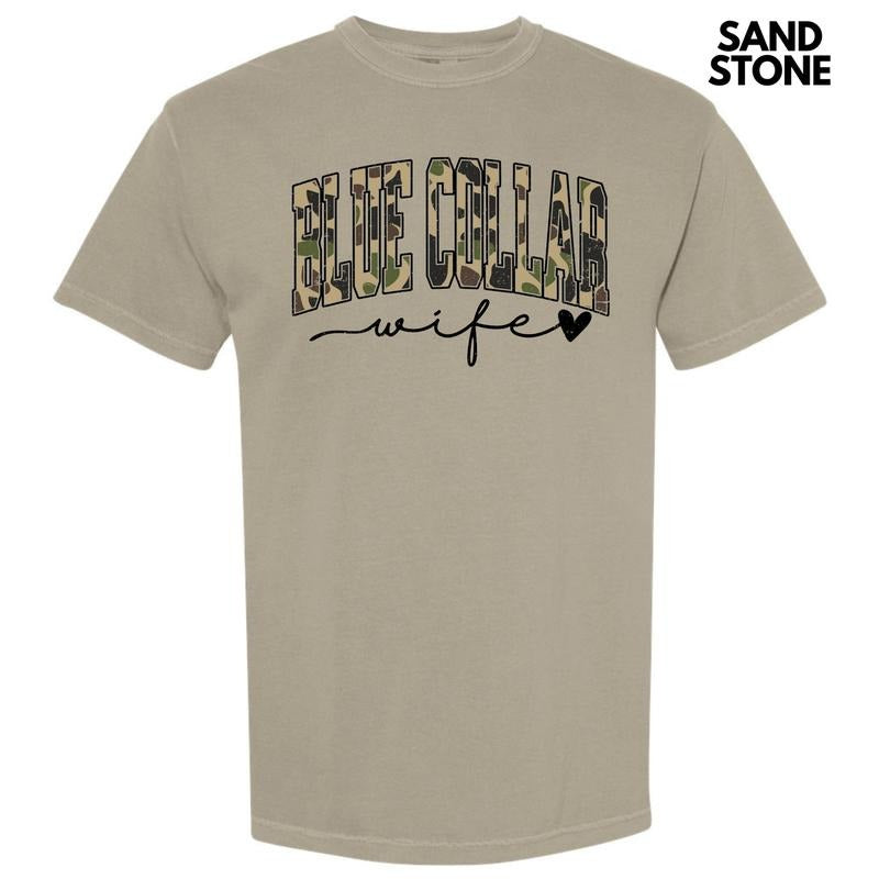 Camo Blue Collar Wife Comfort Colors T-Shirt 'NLB' Hoodie, Sweatshirt | WearSparks.com