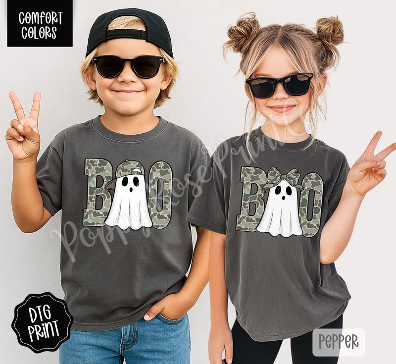 Camo Boo Youth Comfort Colors Tshirt, Halloween Tee for Kids Hoodie, Sweatshirt | WearSparks.com