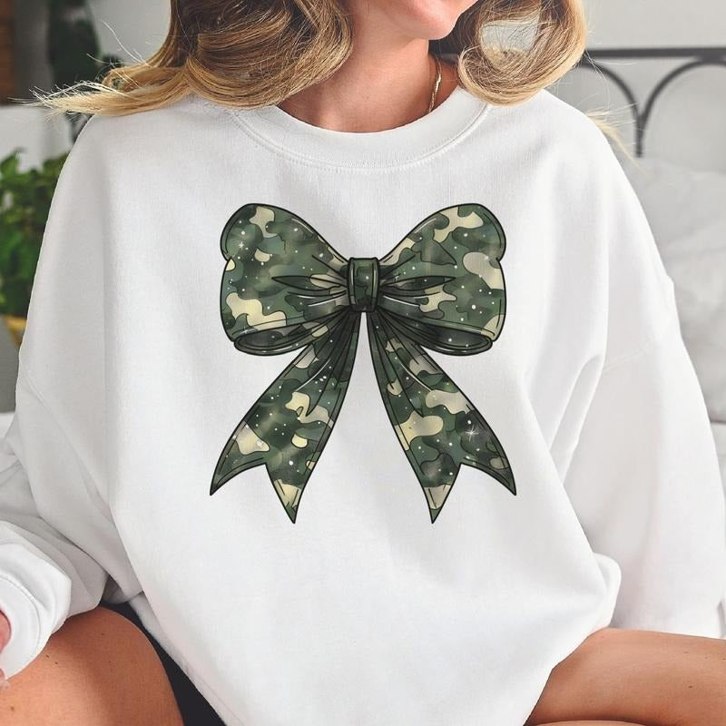 Camo Bow Sweatshirt Coquette Bow Pullover Camo Bow Sweatshirt Girly Camo Bow Pullover Girly Hunting Sweatshirt Womens Bow...