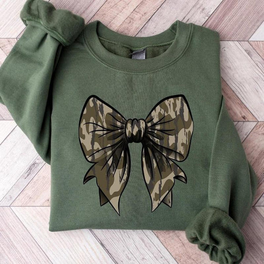 Camo Bow Sweatshirt, Camo Coquette Bow Shirt, Duck Hunting Shirt, Old School Camo Shirt, Fall Shirt, Women's Camouflage...