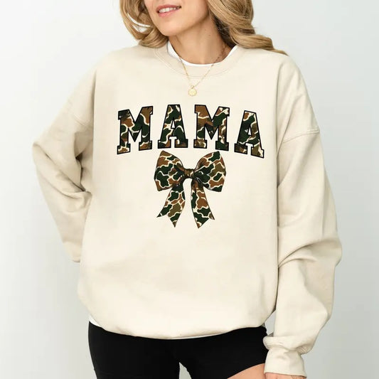 Camo Coquette Bow Mama Sweatshirt, Camo Bow Mama Crewneck, Mom Long Sleeved Pullover, Gift For Mom, Mother's Day Gift...
