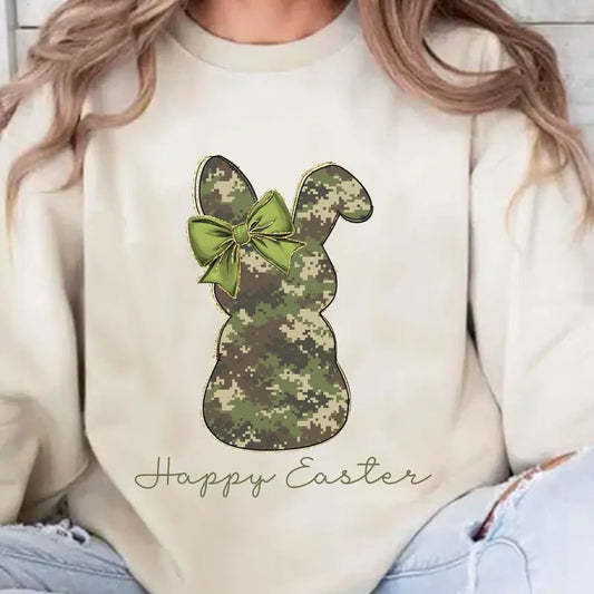 Camo Easter Rabbit Hoodie, Green Coquette Bow Easter Bunny Sweatshirt, Green Camo Easter Rabbit Shirt, Happy Easter's Day...