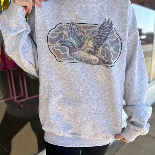 Camo Flying Mallard Bird Old School Camo Vintage Crewneck, T-shirt, Cotton Hoodie Sweatshirts Womenswear Day Love...