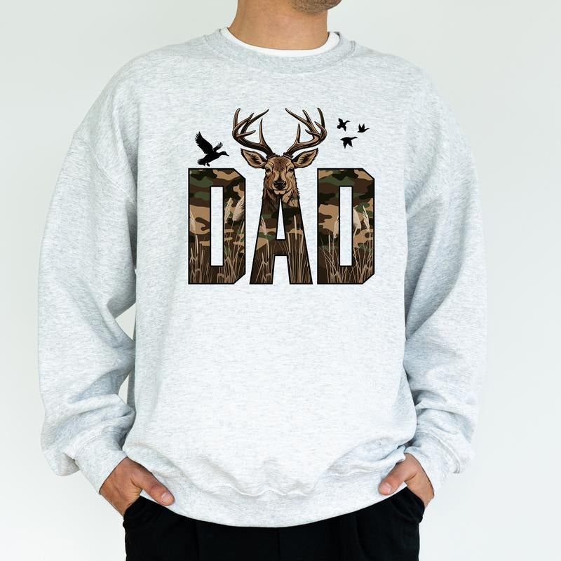 Camo Hunting Dad Sweatshirt, Mallard Duck Buck Hunt Graphic Tops, Daddy Hunter Crewneck, Hunting Gifts for Husband,...