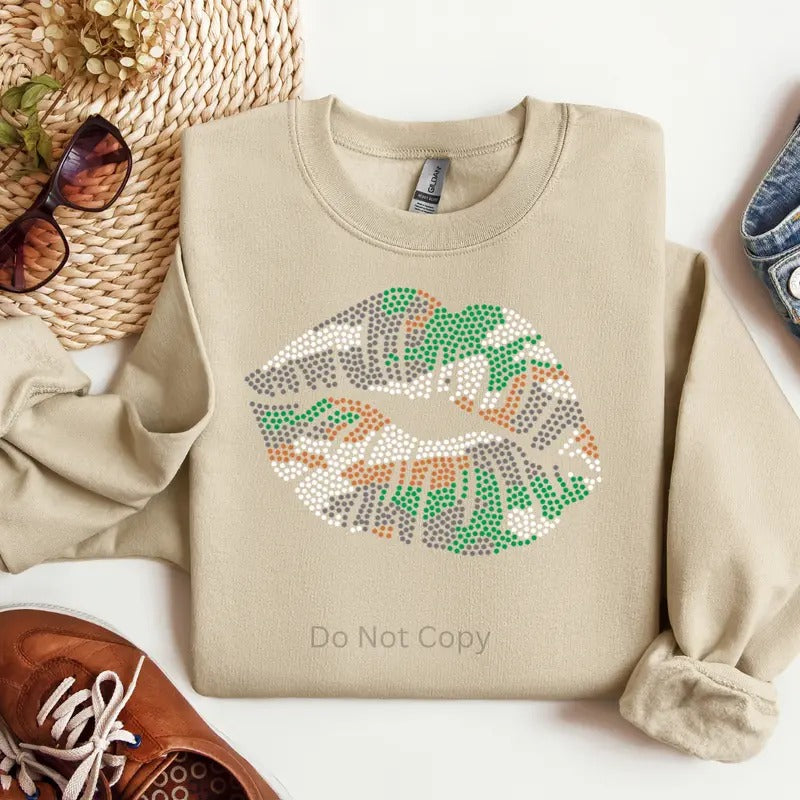 Camo Lips Rhinestone Transfer T-Shirts, Hoodie, Sweatshirt | WearSparks.com