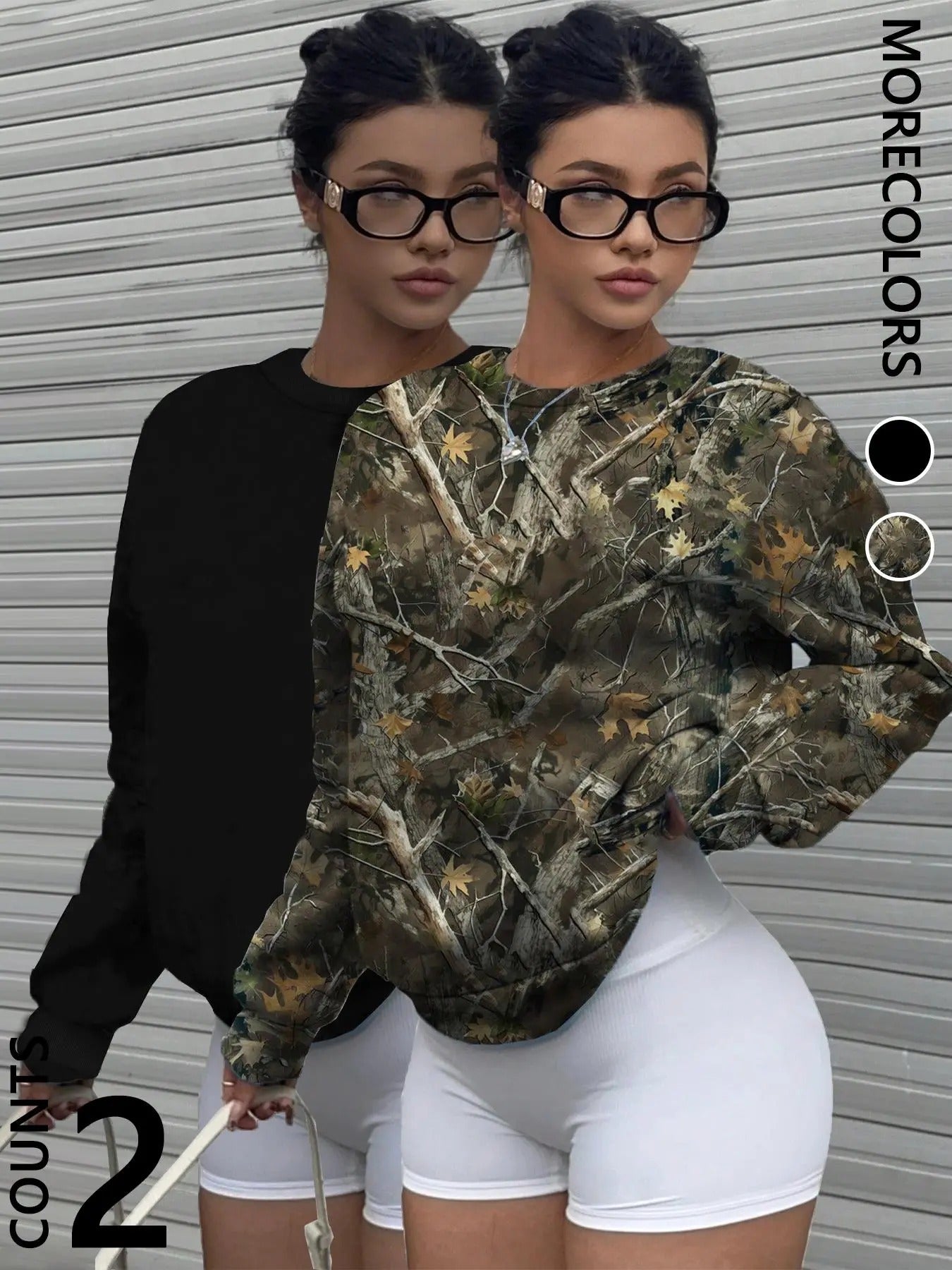 Unisex's Plain / Camo Print Round Neck Sweatshirt, Casual Long Sleeve Pullover for Fall & Winter, Unisex's Clothes for...