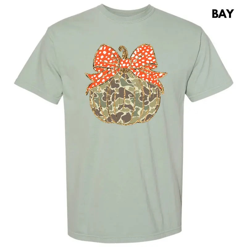 Camo Pumpkin & Bow Comfort Colors T-Shirt 'NLB' Hoodie, Sweatshirt | WearSparks.com