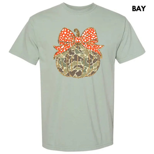 Camo Pumpkin & Bow Comfort Colors T-Shirt 'NLB' Hoodie, Sweatshirt | WearSparks.com