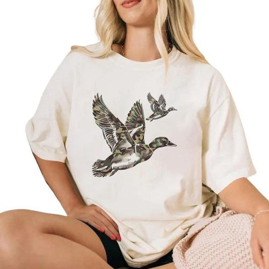 Camo Wood Duck Hunting Sweatshirt Unisex T-shirt Pattern Hunting Season 2025 Minimalist Hoodie Cotton Top | WearSparks.com