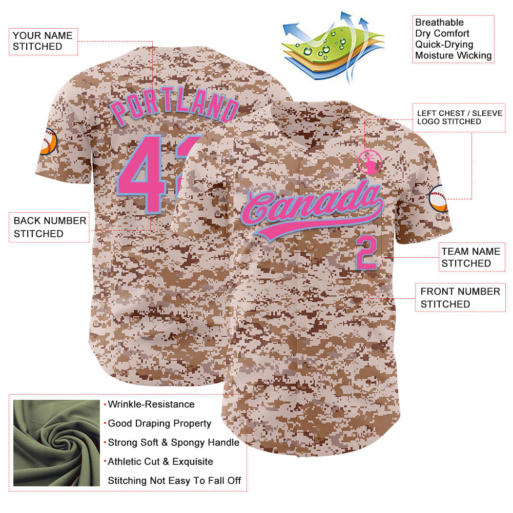 Custom Camo Pink-Light Blue Authentic Salute To Service Baseball Jersey