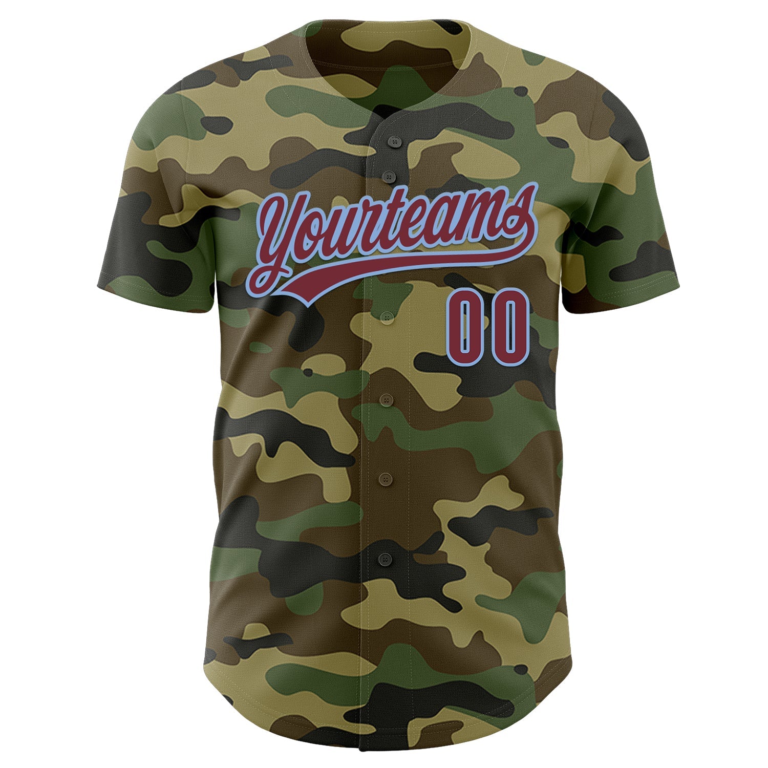 Custom Camo Burgundy-Light Blue Authentic Salute To Service Baseball Jersey