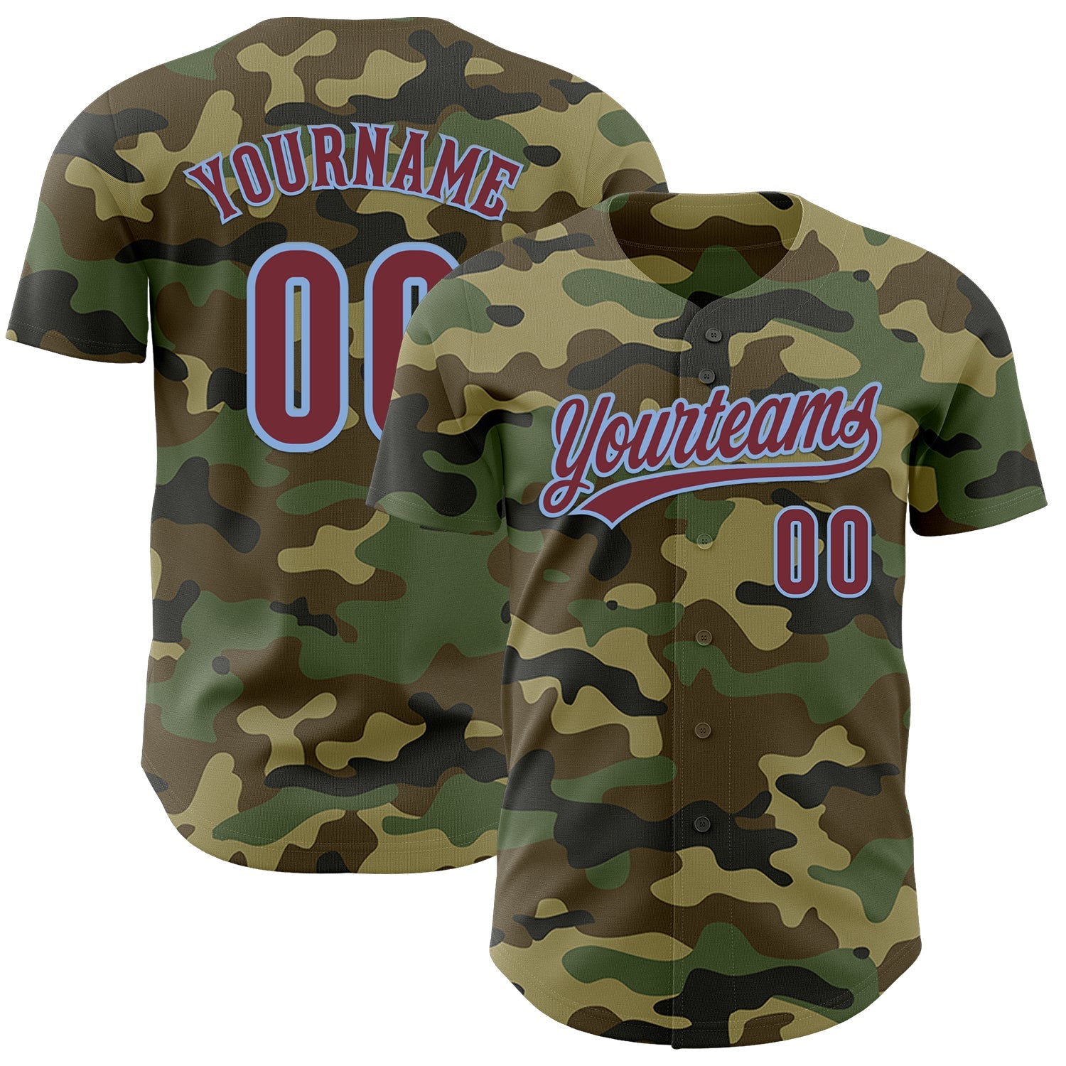 Custom Camo Burgundy-Light Blue Authentic Salute To Service Baseball Jersey