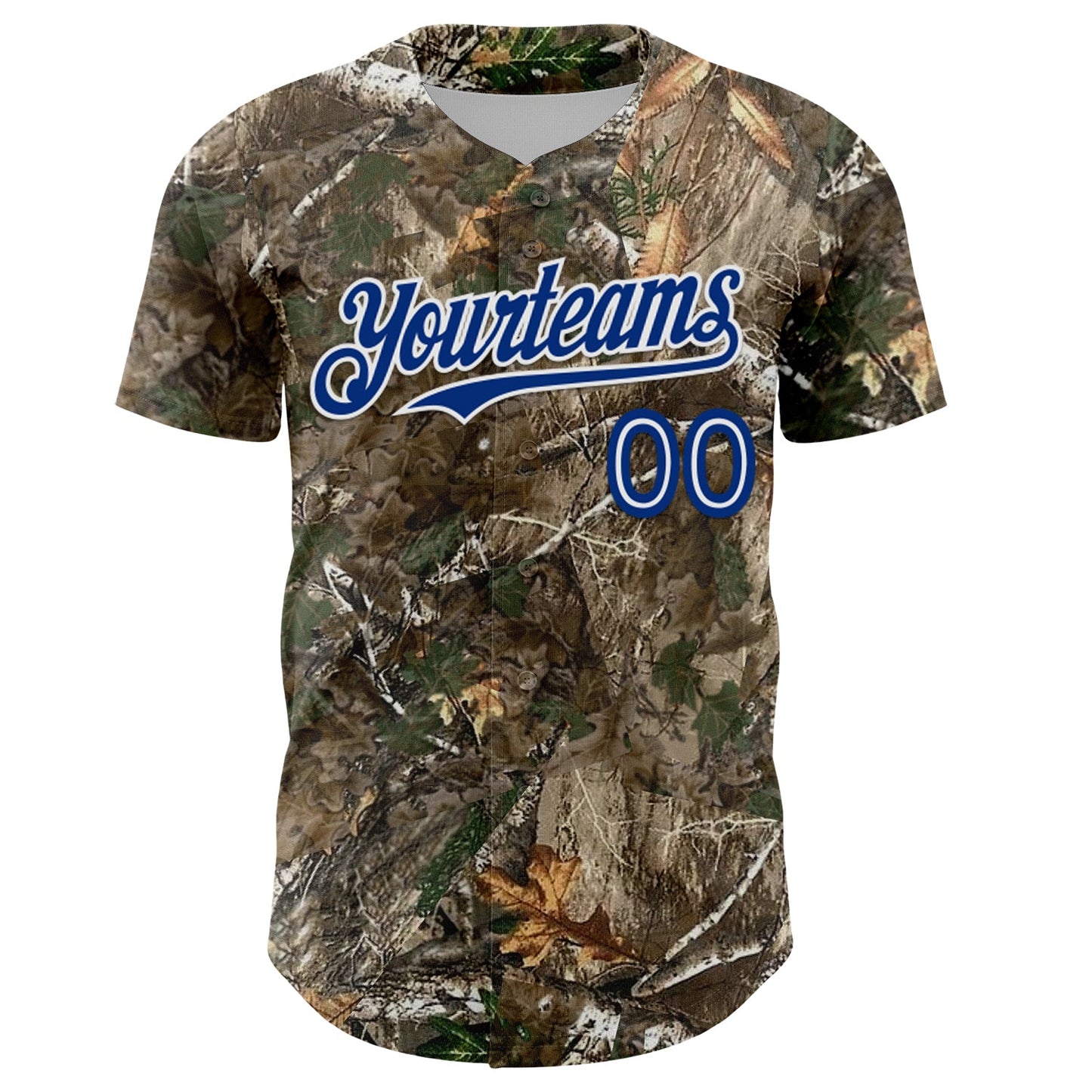 Custom Camo White-Royal Woodland Forest Camouflage Authentic Salute To Service Baseball Jersey
