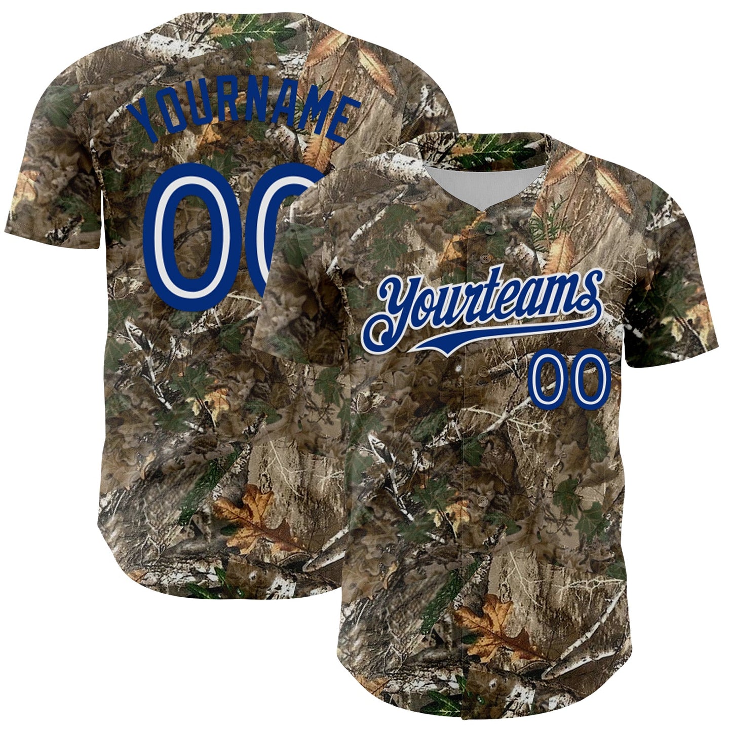 Custom Camo White-Royal Woodland Forest Camouflage Authentic Salute To Service Baseball Jersey