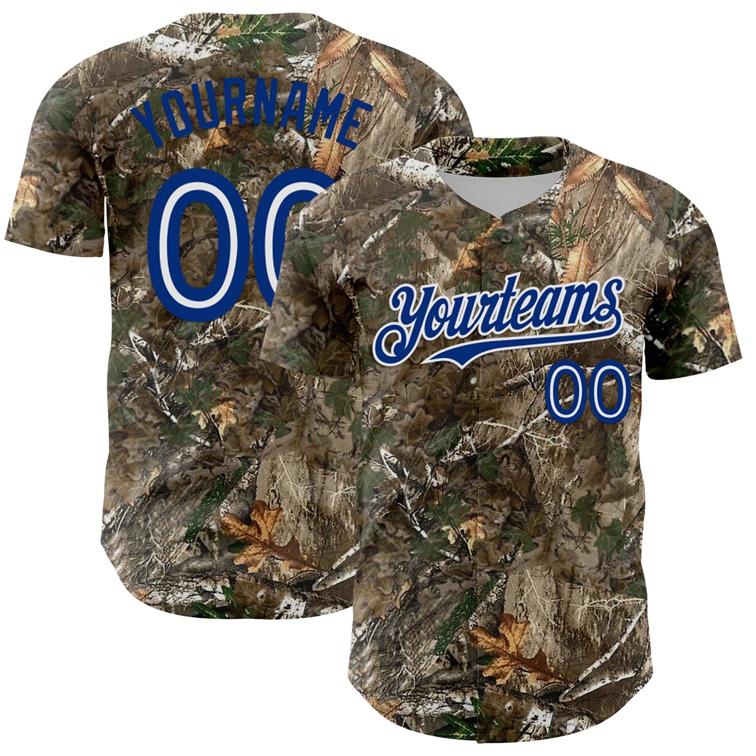 Custom Camo White-Royal Woodland Forest Camouflage Authentic Salute To Service Baseball Jersey