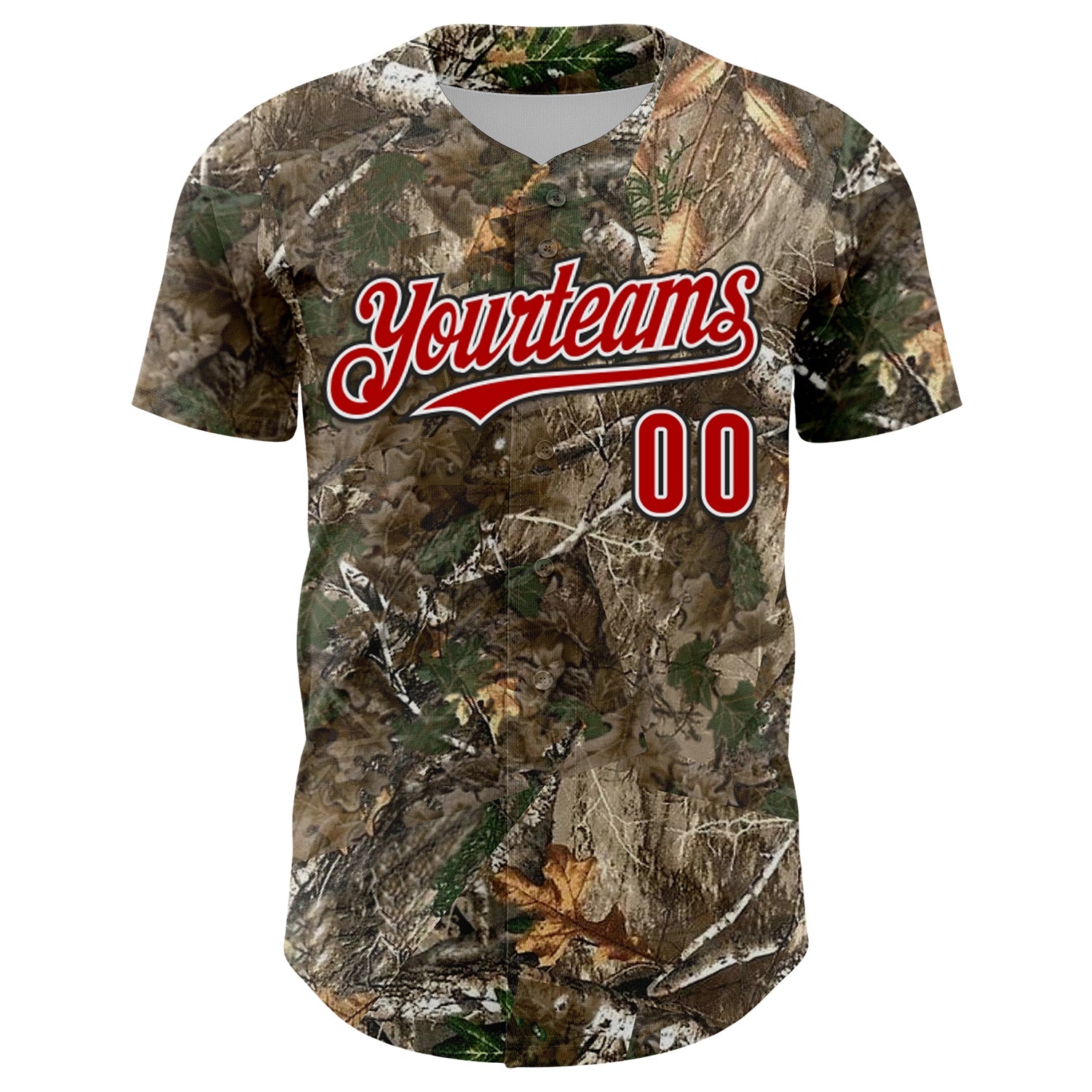 Custom Camo Red White-Black Woodland Forest Camouflage Authentic Salute To Service Baseball Jersey