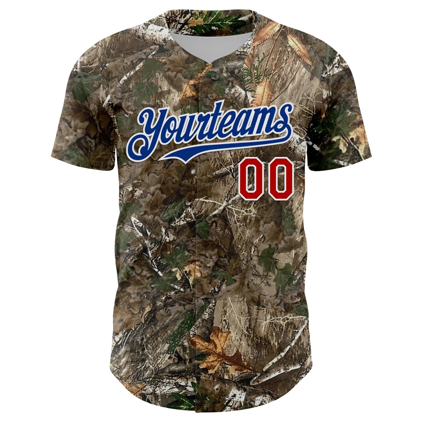 Custom Camo Royal Red-White Woodland Forest Camouflage Authentic Salute To Service Baseball Jersey